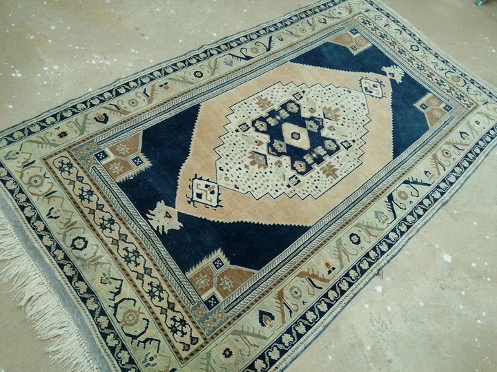 Blue Turkish Runner Rug 4' 5" x 9' 10" Hand-Knotted | No. WR49818