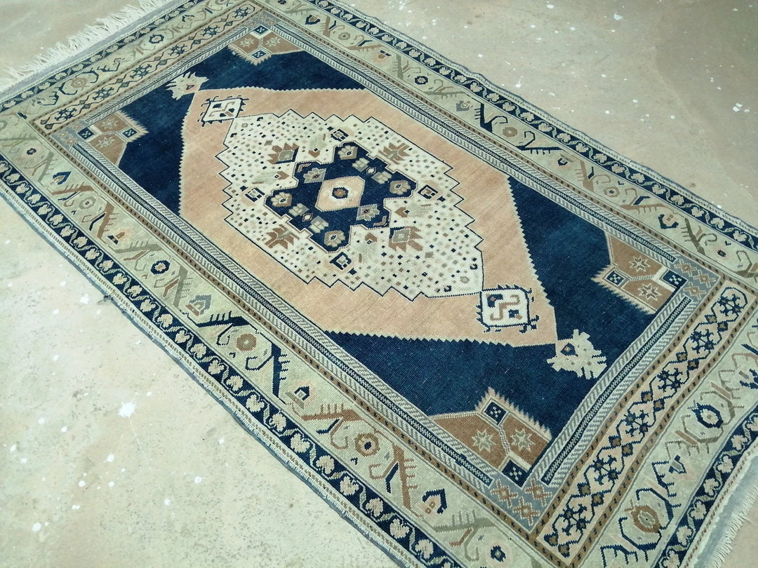 Blue Turkish Runner Rug 4' 5" x 9' 10" Hand-Knotted | No. WR49818