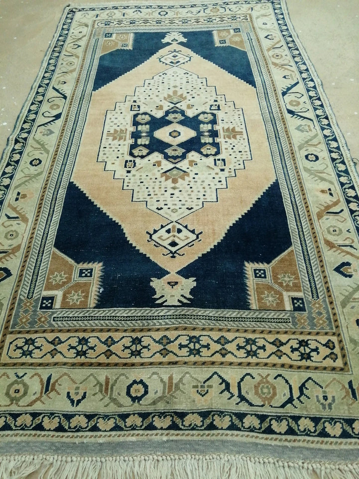 Blue Turkish Runner Rug 4' 5" x 9' 10" Hand-Knotted | No. WR49818