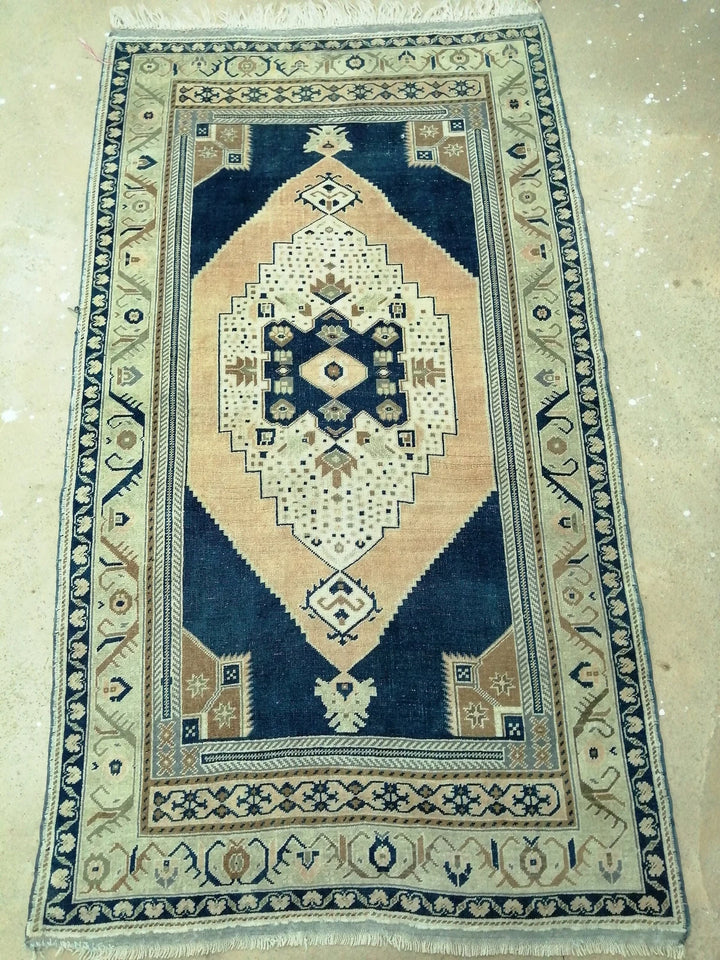 Blue Turkish Runner Rug 4' 5" x 9' 10" Hand-Knotted | No. WR49818