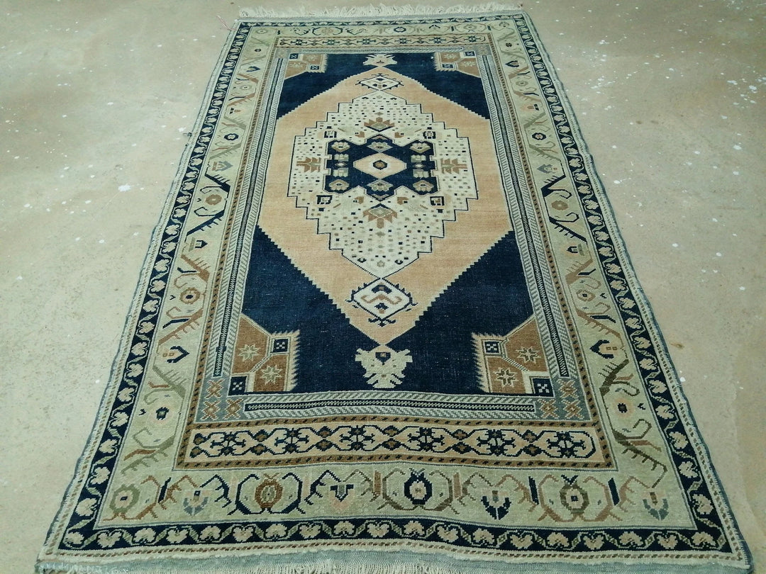 Blue Turkish Runner Rug 4' 5" x 9' 10" Hand-Knotted | No. WR49818