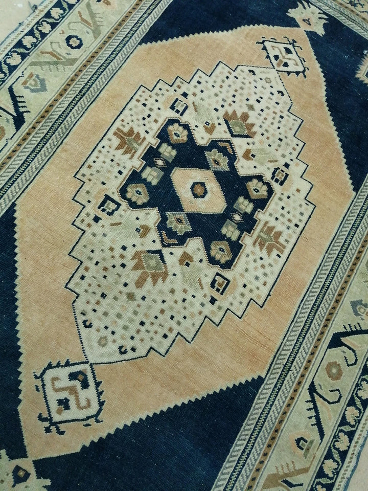 Blue Turkish Runner Rug 4' 5" x 9' 10" Hand-Knotted | No. WR49818
