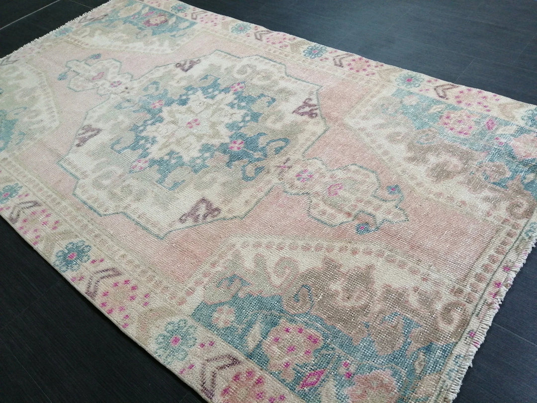 Pink Turkish Runner Rug 4' x 7' Hand-Knotted | No. WR50058