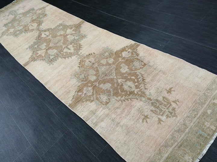 Beige Turkish Runner Rug 2' 9" x 10' 5" Hand-Knotted | No. WR50142