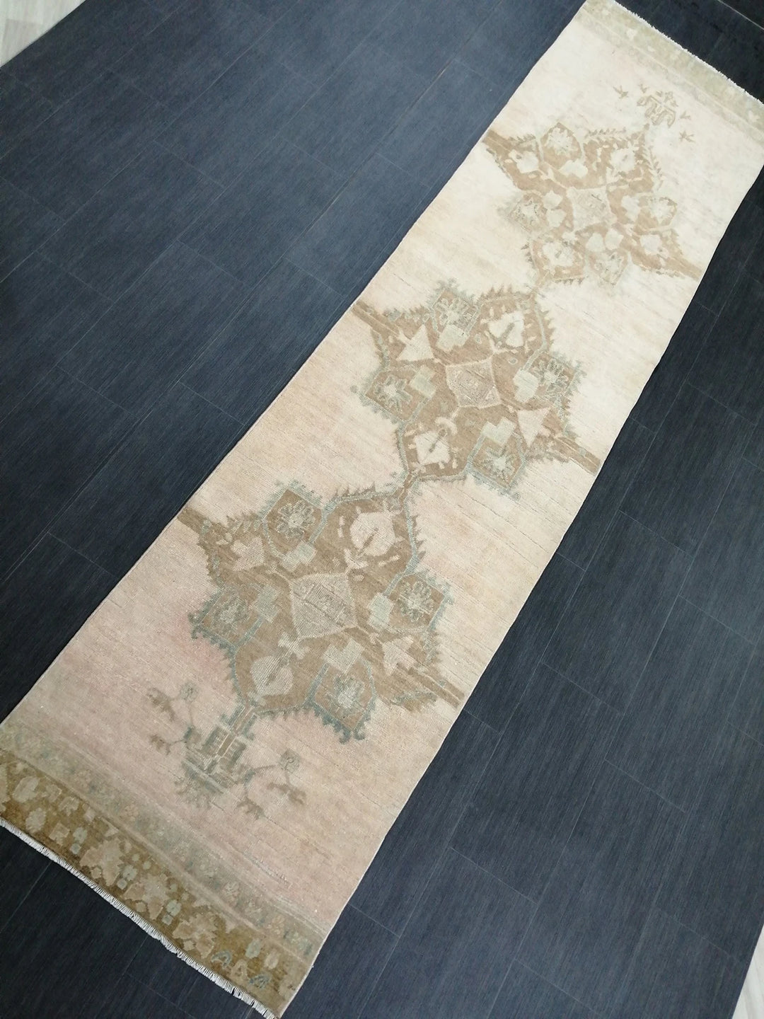 Beige Turkish Runner Rug 2' 9" x 10' 5" Hand-Knotted | No. WR50142