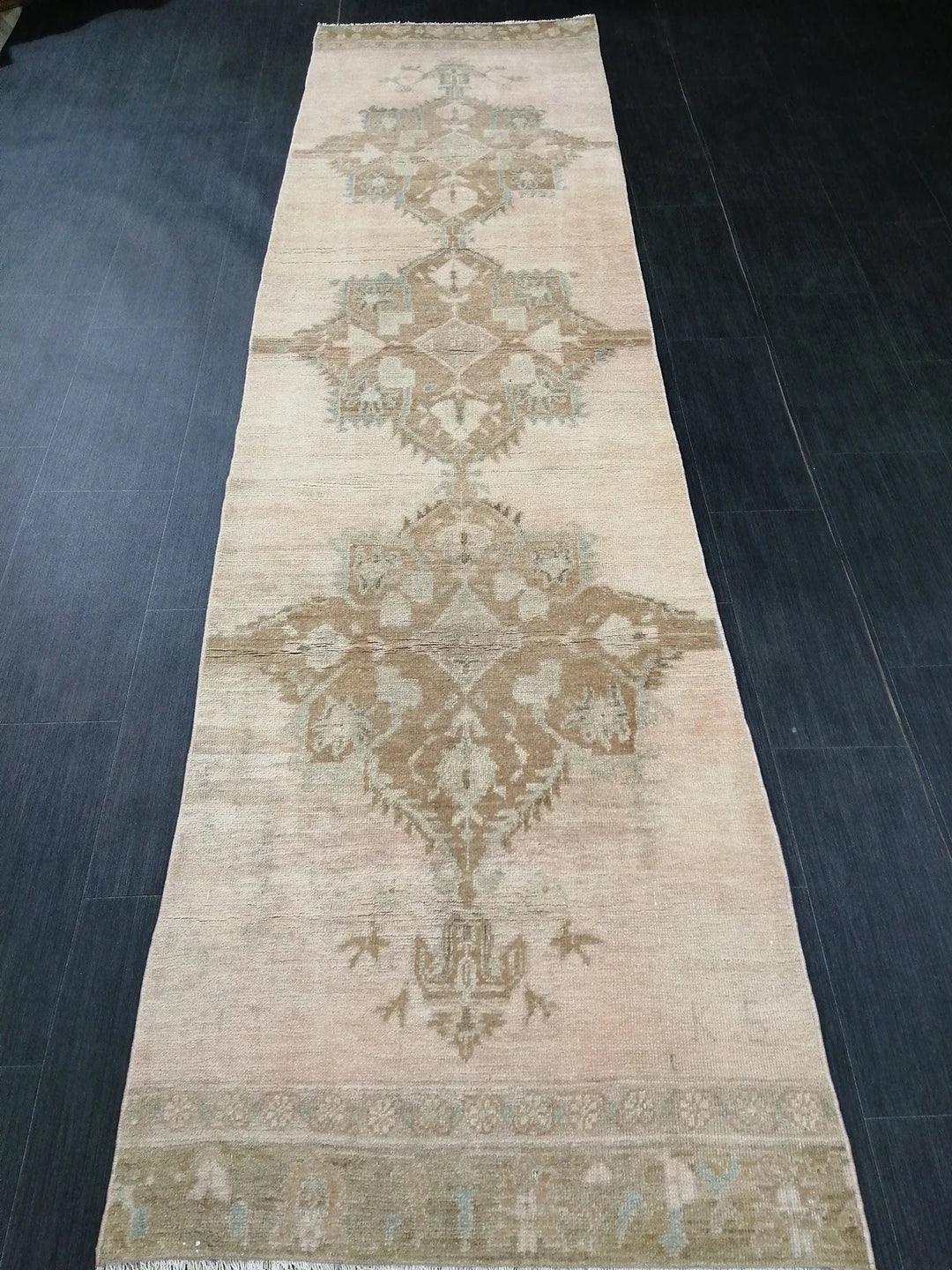 Beige Turkish Runner Rug 2' 9" x 10' 5" Hand-Knotted | No. WR50142