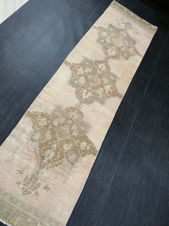 Beige Turkish Runner Rug 2' 9" x 10' 5" Hand-Knotted | No. WR50142