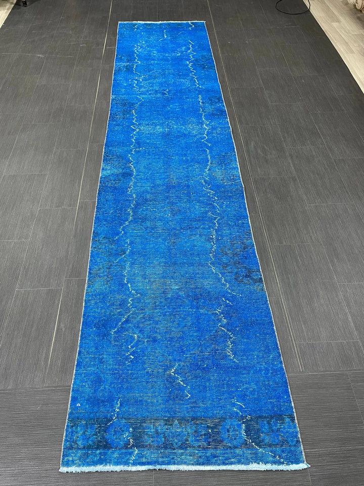 Blue Turkish Runner Rug 2' 7" x 11' 7" Hand-Knotted | No. WR50385