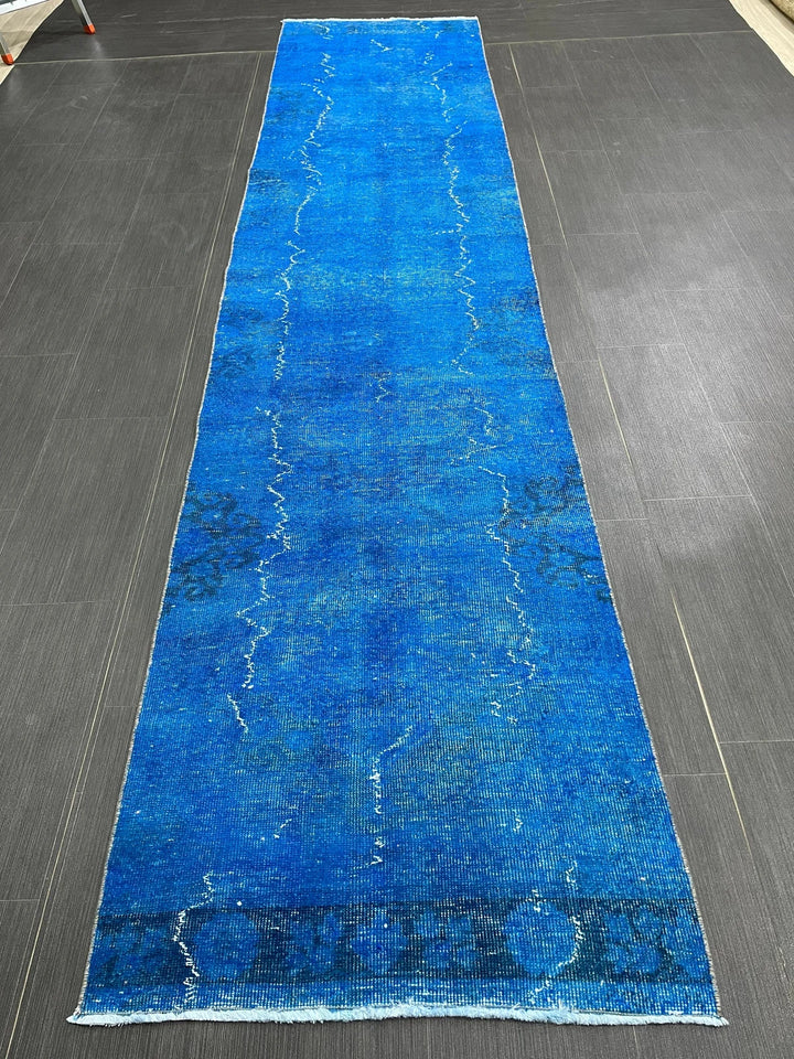 Blue Turkish Runner Rug 2' 7" x 11' 7" Hand-Knotted | No. WR50385