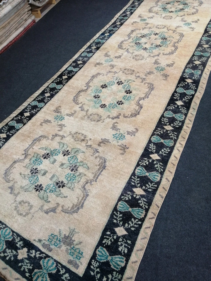Blue Turkish Runner Rug 4' 7" x 12' 2" Hand-Knotted | No. WR50556