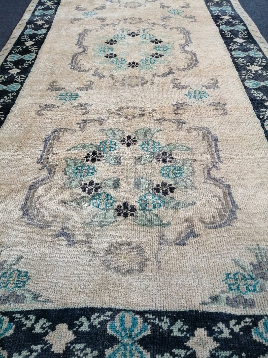 Blue Turkish Runner Rug 4' 7" x 12' 2" Hand-Knotted | No. WR50556