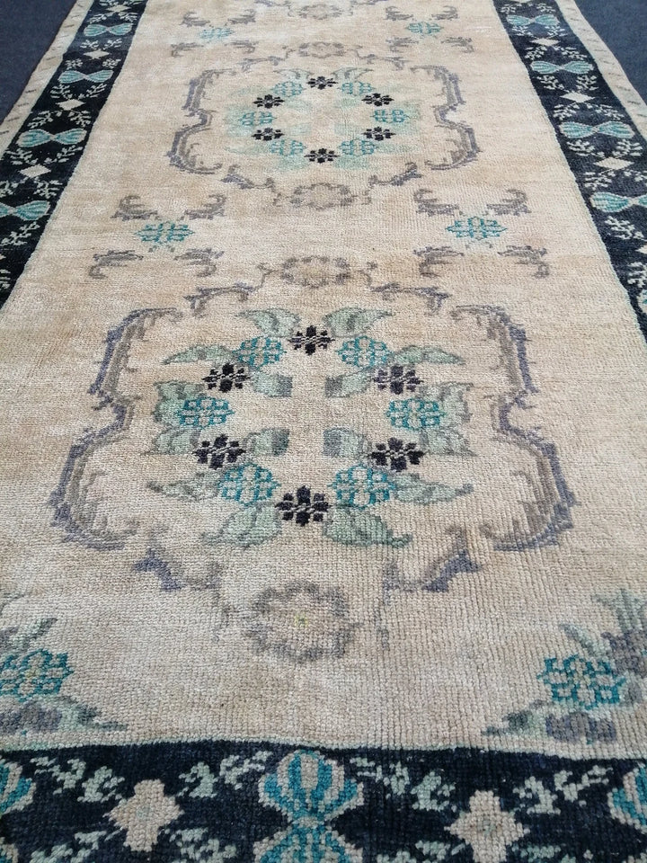 Blue Turkish Runner Rug 4' 7" x 12' 2" Hand-Knotted | No. WR50556