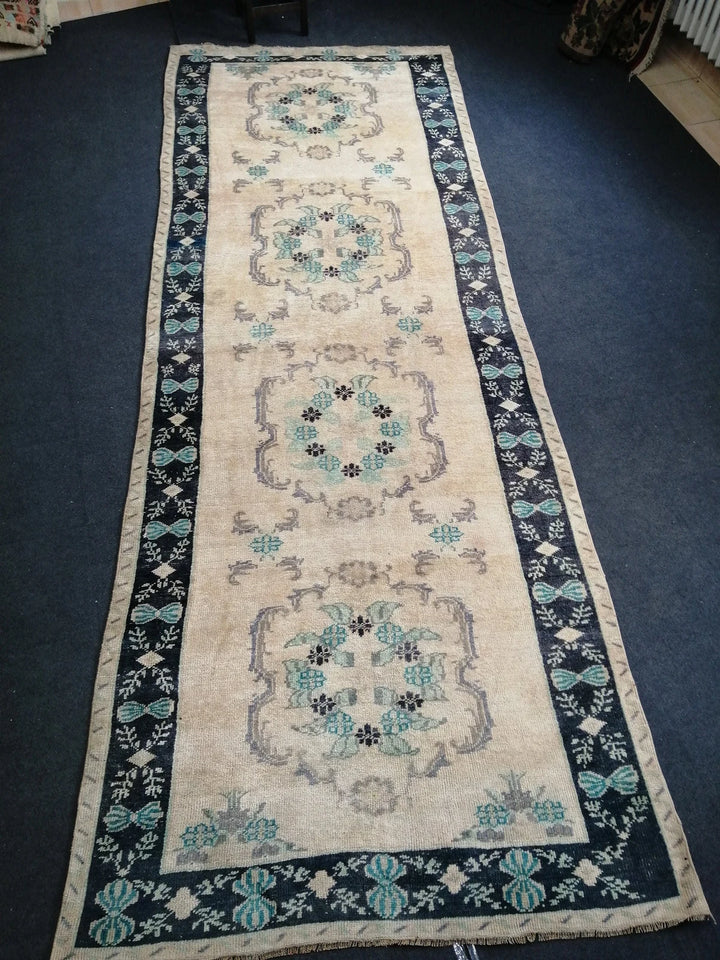 Blue Turkish Runner Rug 4' 7" x 12' 2" Hand-Knotted | No. WR50556
