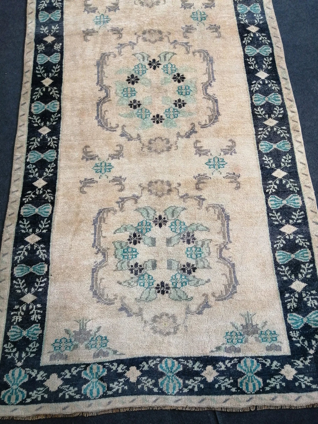 Blue Turkish Runner Rug 4' 7" x 12' 2" Hand-Knotted | No. WR50556