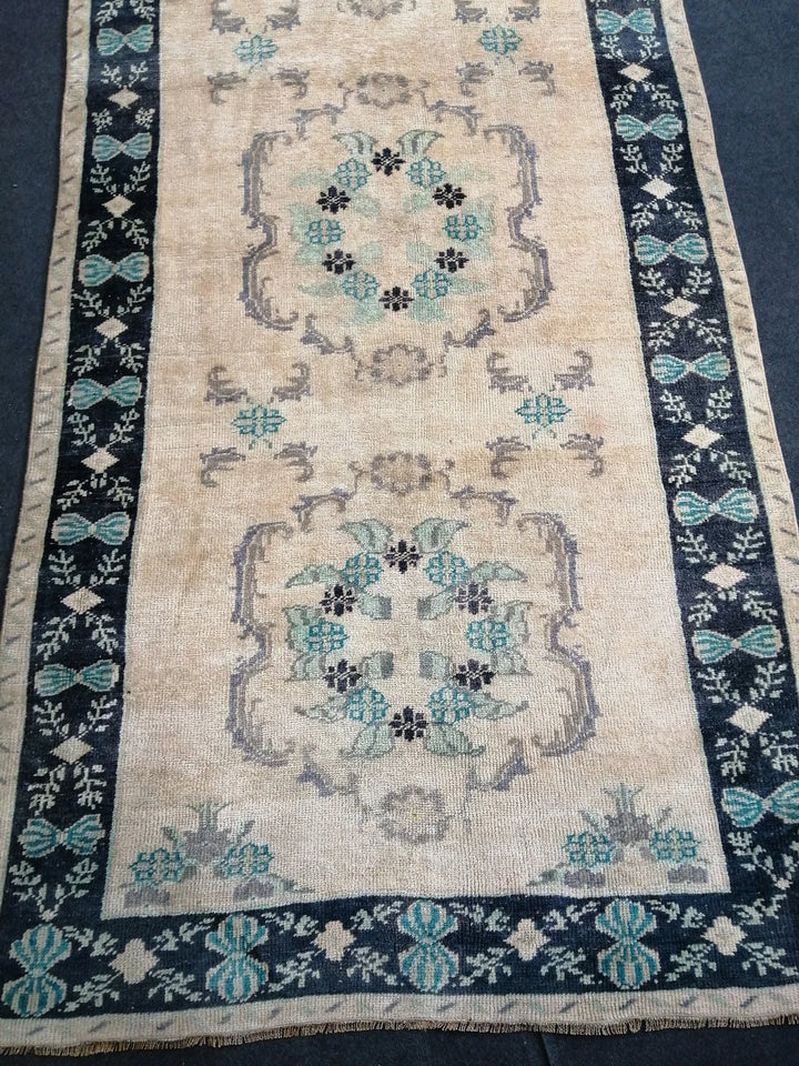 Blue Turkish Runner Rug 4' 7" x 12' 2" Hand-Knotted | No. WR50556