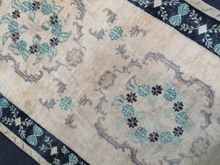 Blue Turkish Runner Rug 4' 7" x 12' 2" Hand-Knotted | No. WR50556