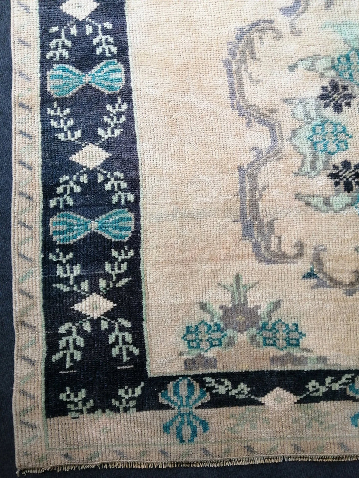 Blue Turkish Runner Rug 4' 7" x 12' 2" Hand-Knotted | No. WR50556
