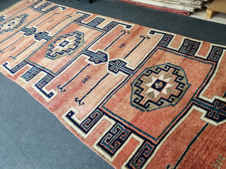 Beige Turkish Runner Rug 4' 4" x 12' 8" Hand-Knotted | No. WR50801