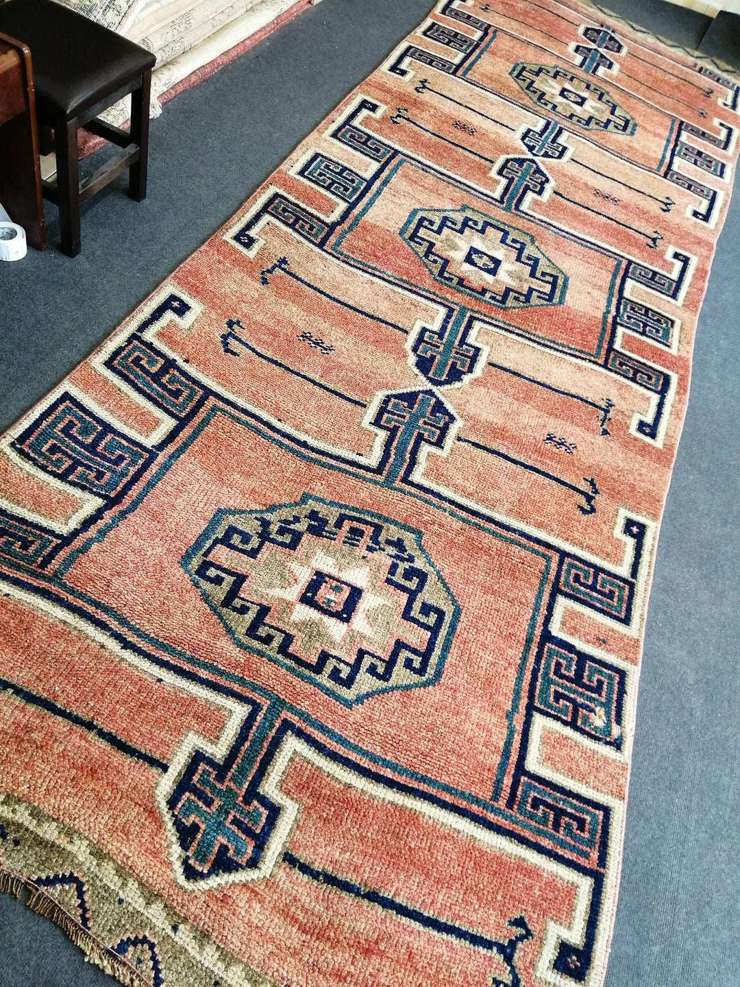 Beige Turkish Runner Rug 4' 4" x 12' 8" Hand-Knotted | No. WR50801