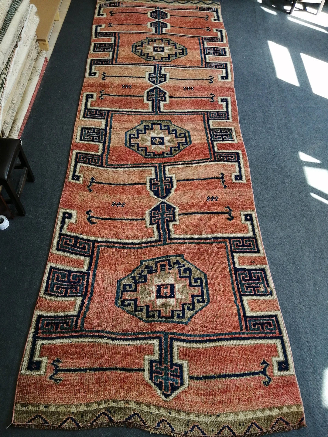 Beige Turkish Runner Rug 4' 4" x 12' 8" Hand-Knotted | No. WR50801