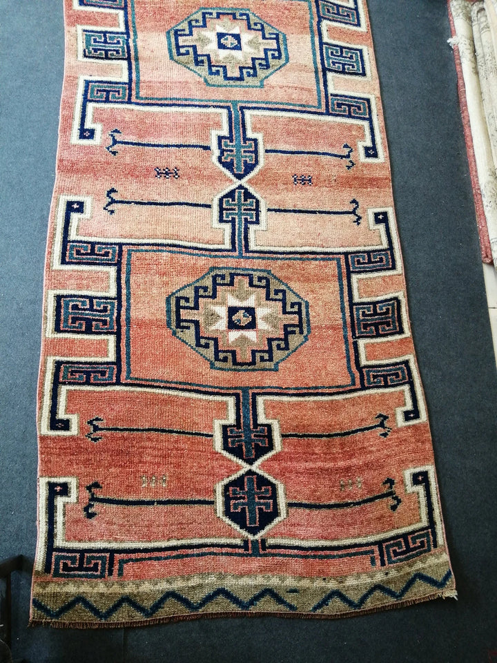 Beige Turkish Runner Rug 4' 4" x 12' 8" Hand-Knotted | No. WR50801