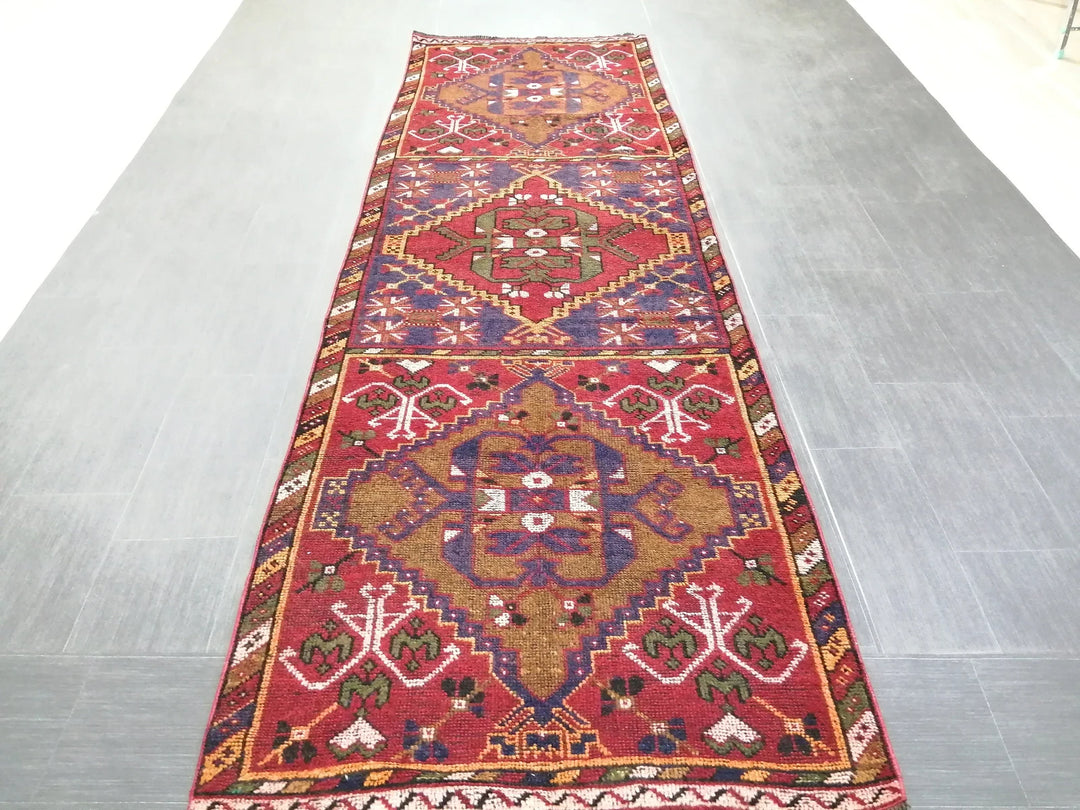 Beige Turkish Runner Rug 3' 4" x 10' 11" Hand-Knotted | No. WR51325