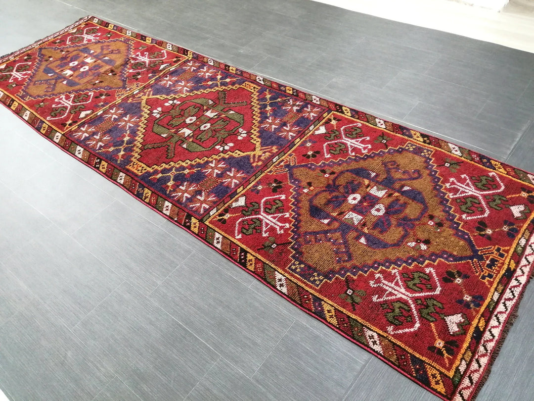 Beige Turkish Runner Rug 3' 4" x 10' 11" Hand-Knotted | No. WR51325