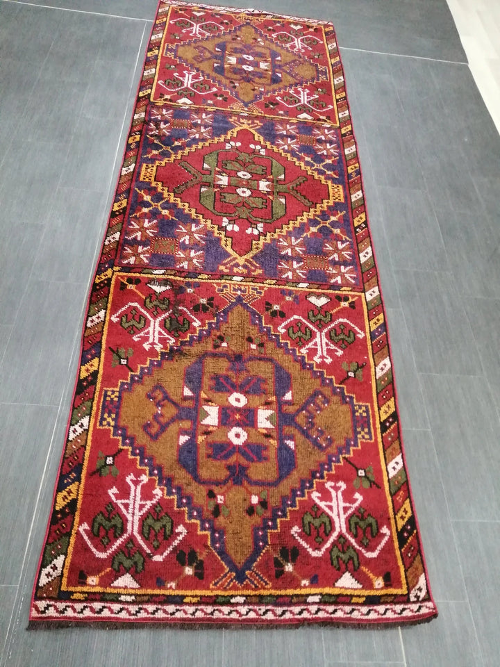 Beige Turkish Runner Rug 3' 4" x 10' 11" Hand-Knotted | No. WR51325