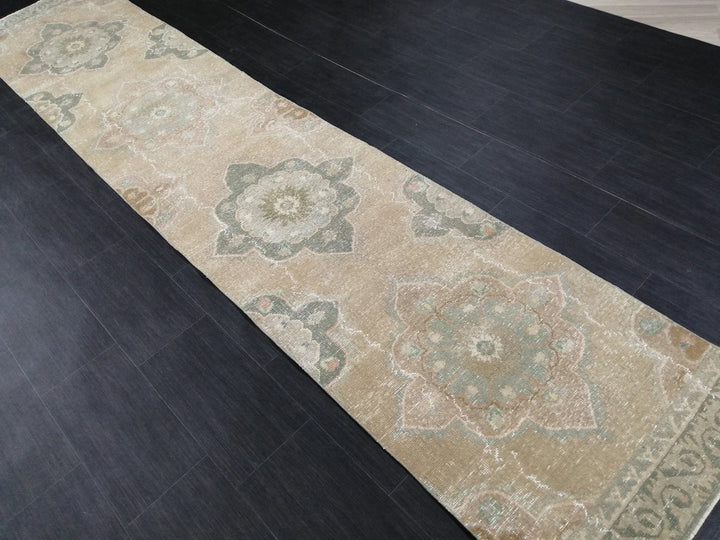 Tan Turkish Runner Rug 2' 7" x 12' 6" Hand-Knotted | No. WR51565