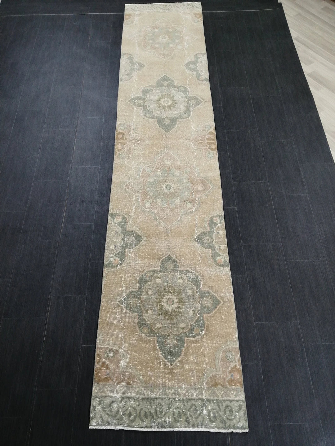 Tan Turkish Runner Rug 2' 7" x 12' 6" Hand-Knotted | No. WR51565