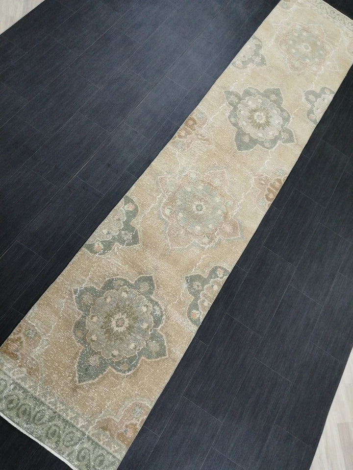 Tan Turkish Runner Rug 2' 7" x 12' 6" Hand-Knotted | No. WR51565