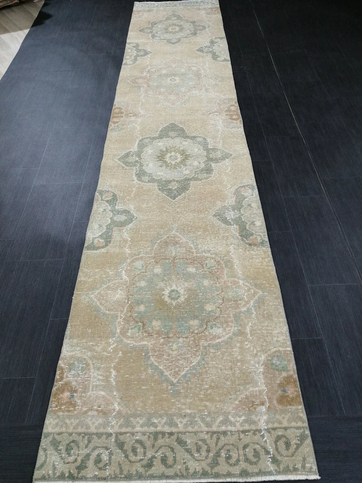 Tan Turkish Runner Rug 2' 7" x 12' 6" Hand-Knotted | No. WR51565