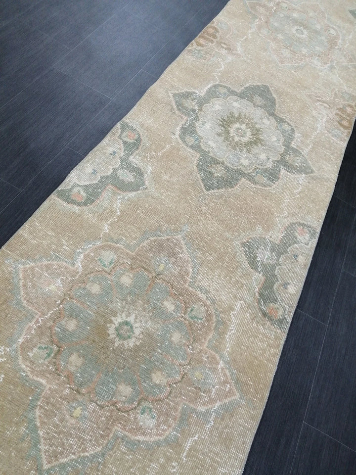 Tan Turkish Runner Rug 2' 7" x 12' 6" Hand-Knotted | No. WR51565