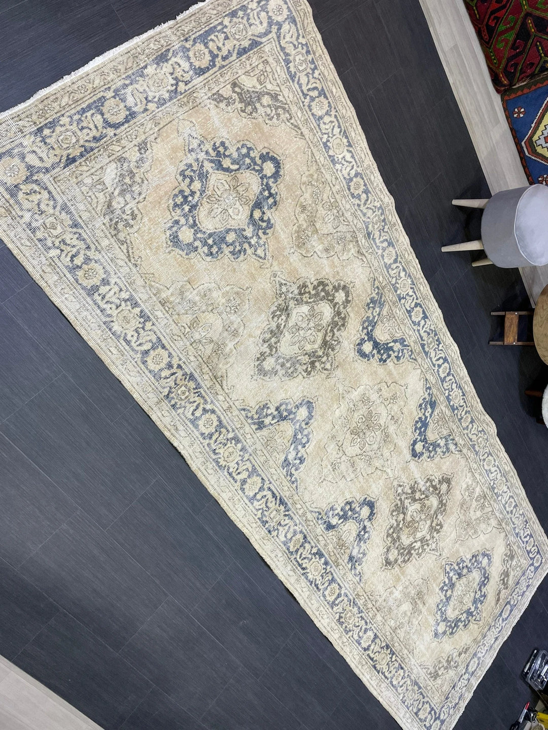Beige Turkish Runner Rug 4' 8" x 11' 7" Hand-Knotted | No. WR51731