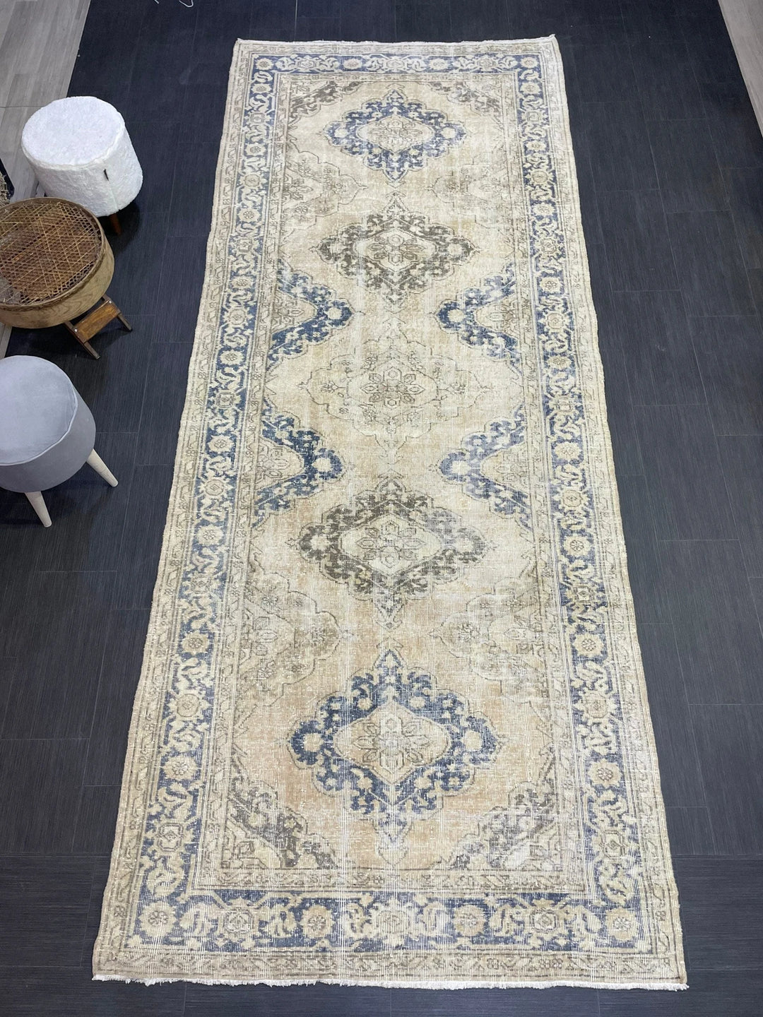 Beige Turkish Runner Rug 4' 8" x 11' 7" Hand-Knotted | No. WR51731