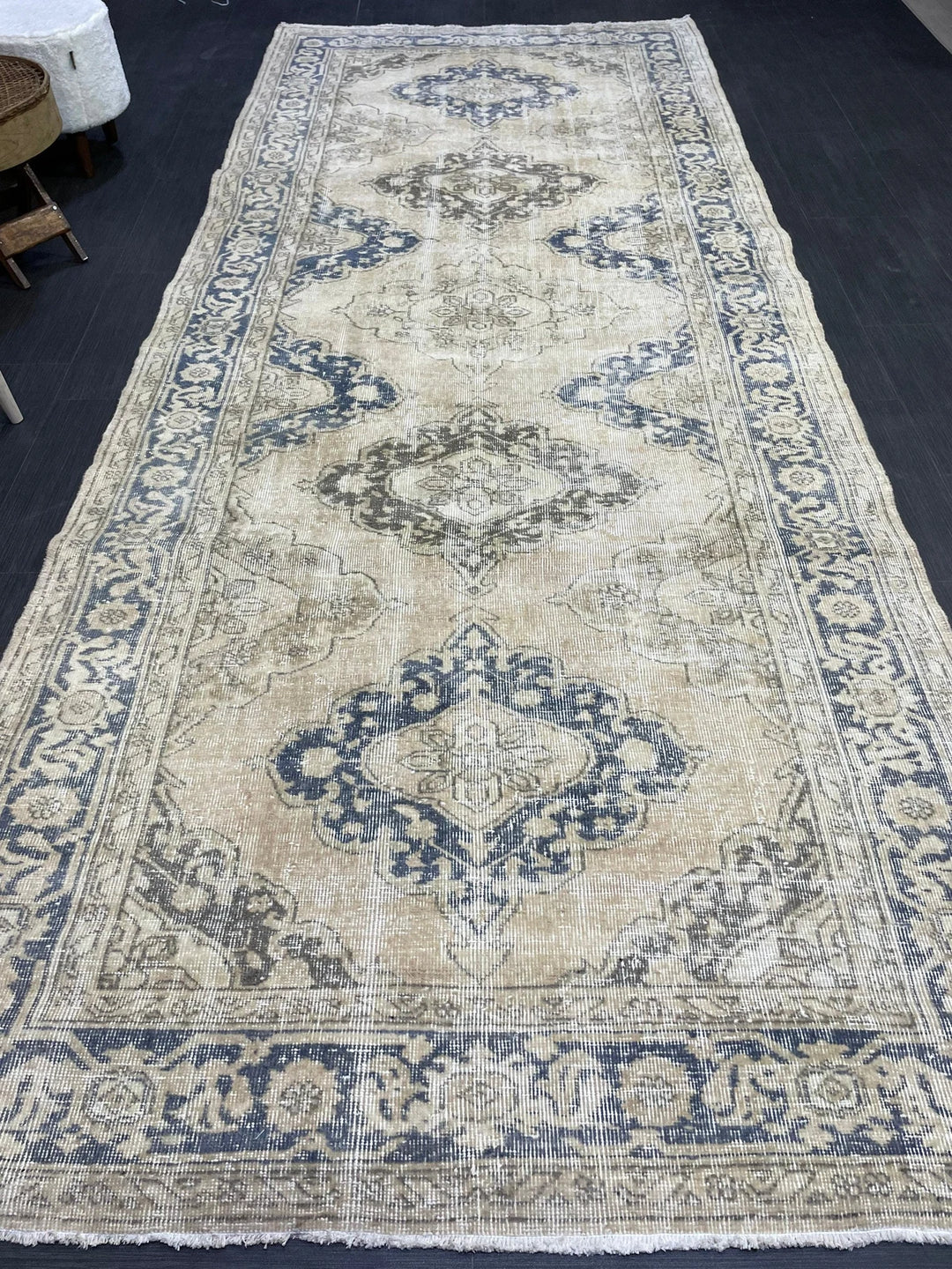 Beige Turkish Runner Rug 4' 8" x 11' 7" Hand-Knotted | No. WR51731