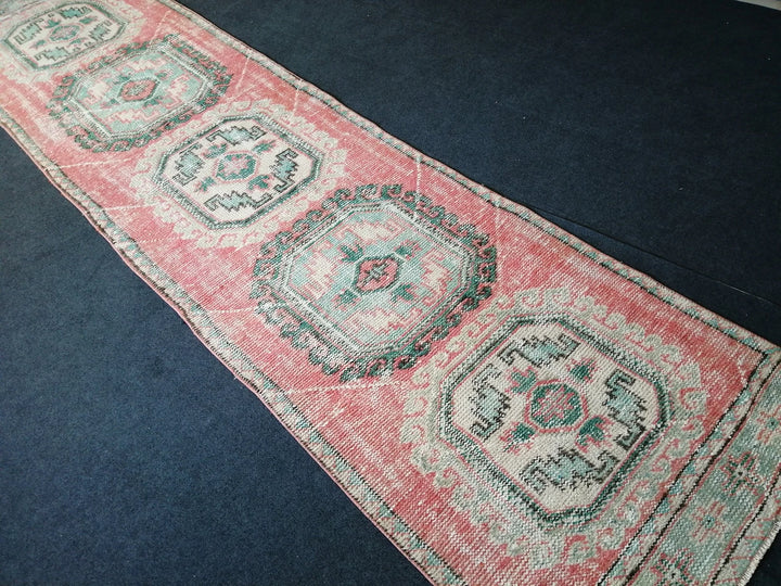 Pink Turkish Runner Rug 3' x 12' Hand-Knotted | No. WR53304
