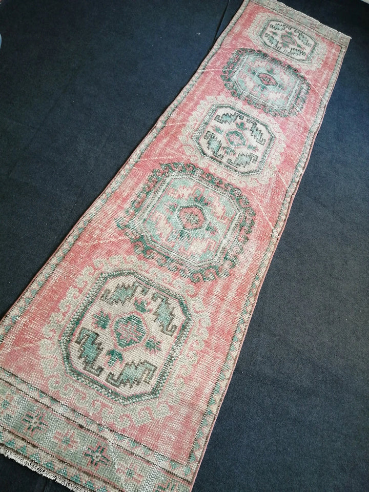 Pink Turkish Runner Rug 3' x 12' Hand-Knotted | No. WR53304