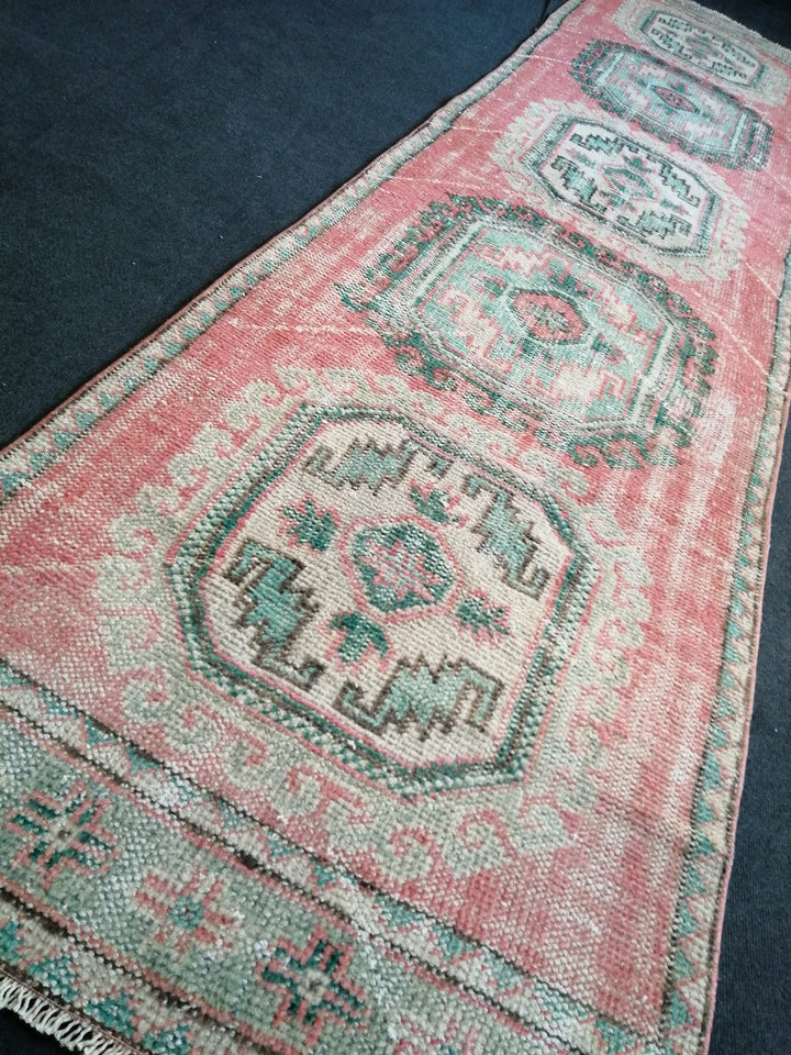 Pink Turkish Runner Rug 3' x 12' Hand-Knotted | No. WR53304