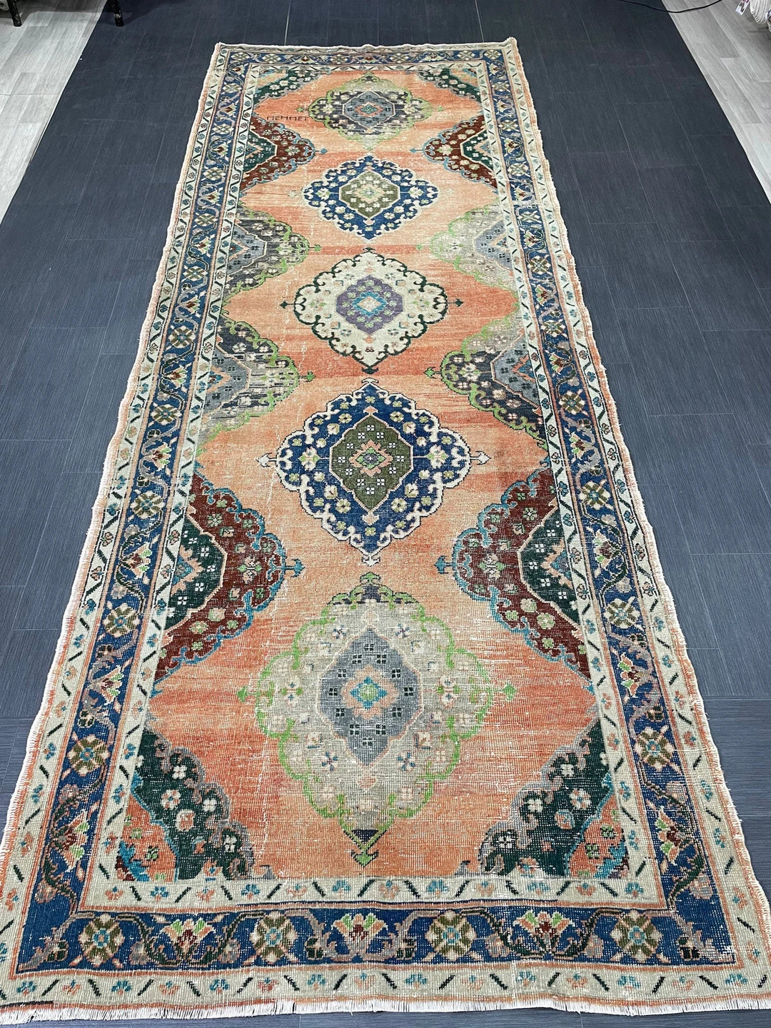 Beige Turkish Runner Rug 4' 9" x 12' 11" Hand-Knotted | No. WR54271
