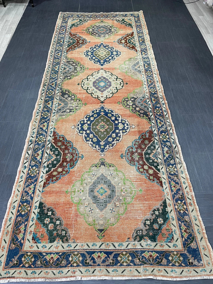 Beige Turkish Runner Rug 4' 9" x 12' 11" Hand-Knotted | No. WR54271