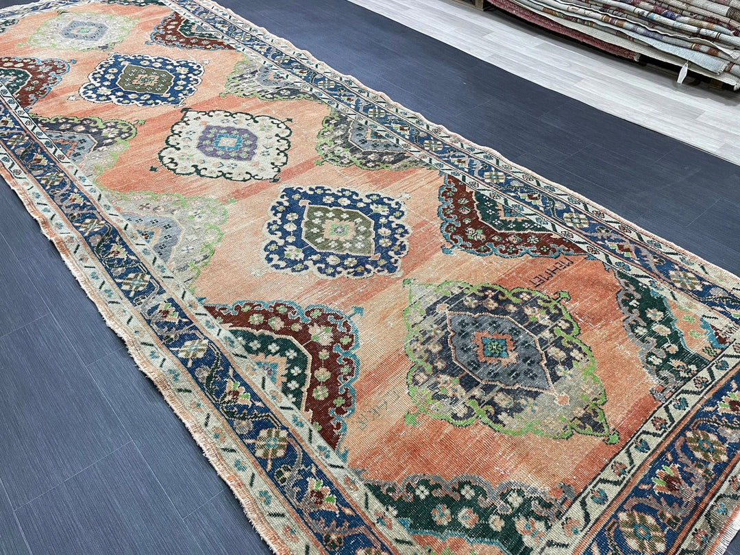 Beige Turkish Runner Rug 4' 9" x 12' 11" Hand-Knotted | No. WR54271