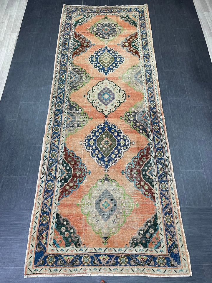 Beige Turkish Runner Rug 4' 9" x 12' 11" Hand-Knotted | No. WR54271