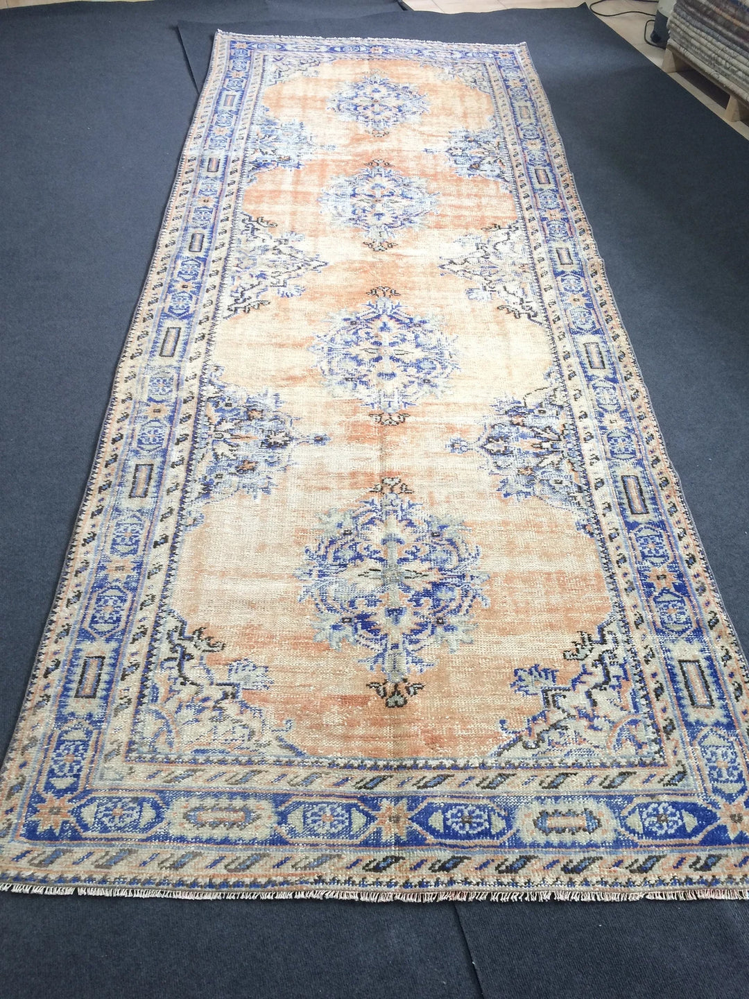 Navy Turkish Runner Rug 4' 8" x 12' Hand-Knotted | No. WR54362
