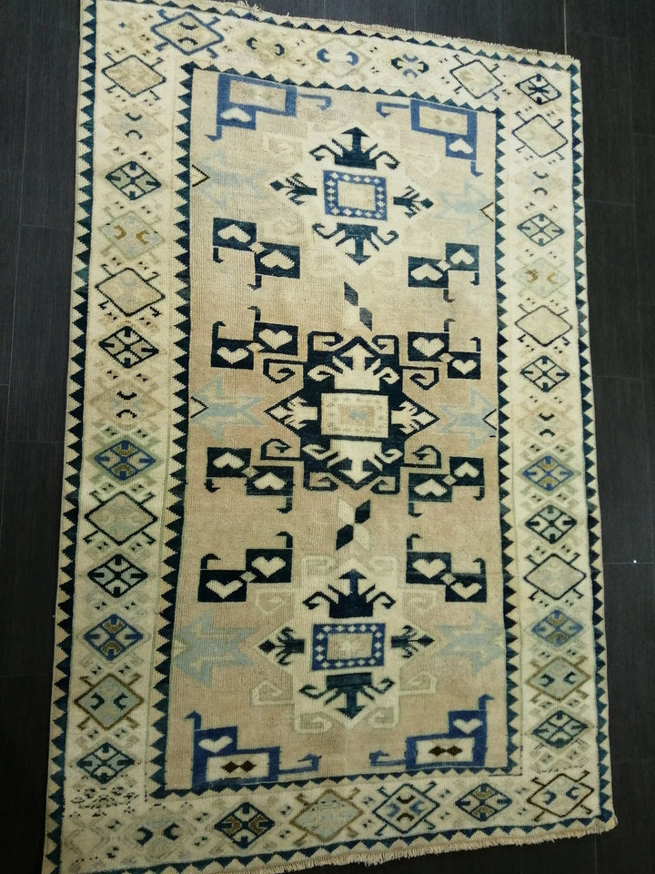 Beige Turkish Runner Rug 4' 5" x 6' 9" Hand-Knotted | No. WR54444