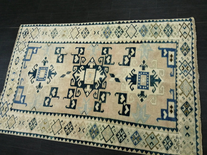 Beige Turkish Runner Rug 4' 5" x 6' 9" Hand-Knotted | No. WR54444