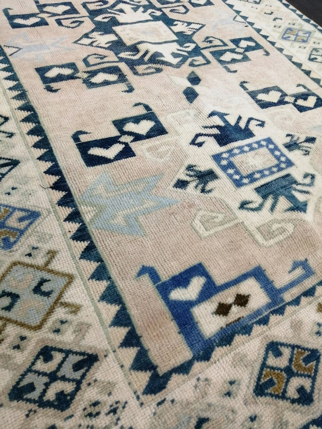 Beige Turkish Runner Rug 4' 5" x 6' 9" Hand-Knotted | No. WR54444