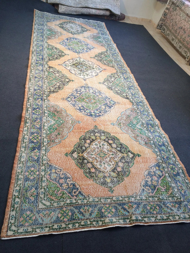 Beige Turkish Runner Rug 5' x 14' Hand-Knotted | No. WR54570