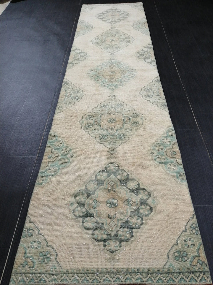 Beige Turkish Runner Rug 2' 6" x 10' 2" Hand-Knotted | No. WR54706