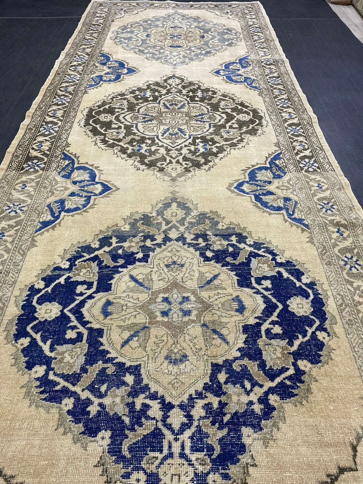 Tan Turkish Runner Rug 4' 9" x 13' 1" Hand-Knotted | No. WR54960